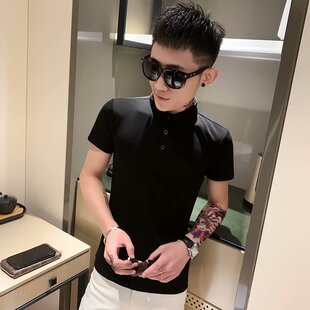 社会小伙短袖翻领男t恤精神修身半袖小衫快手红人网红同款polo衫