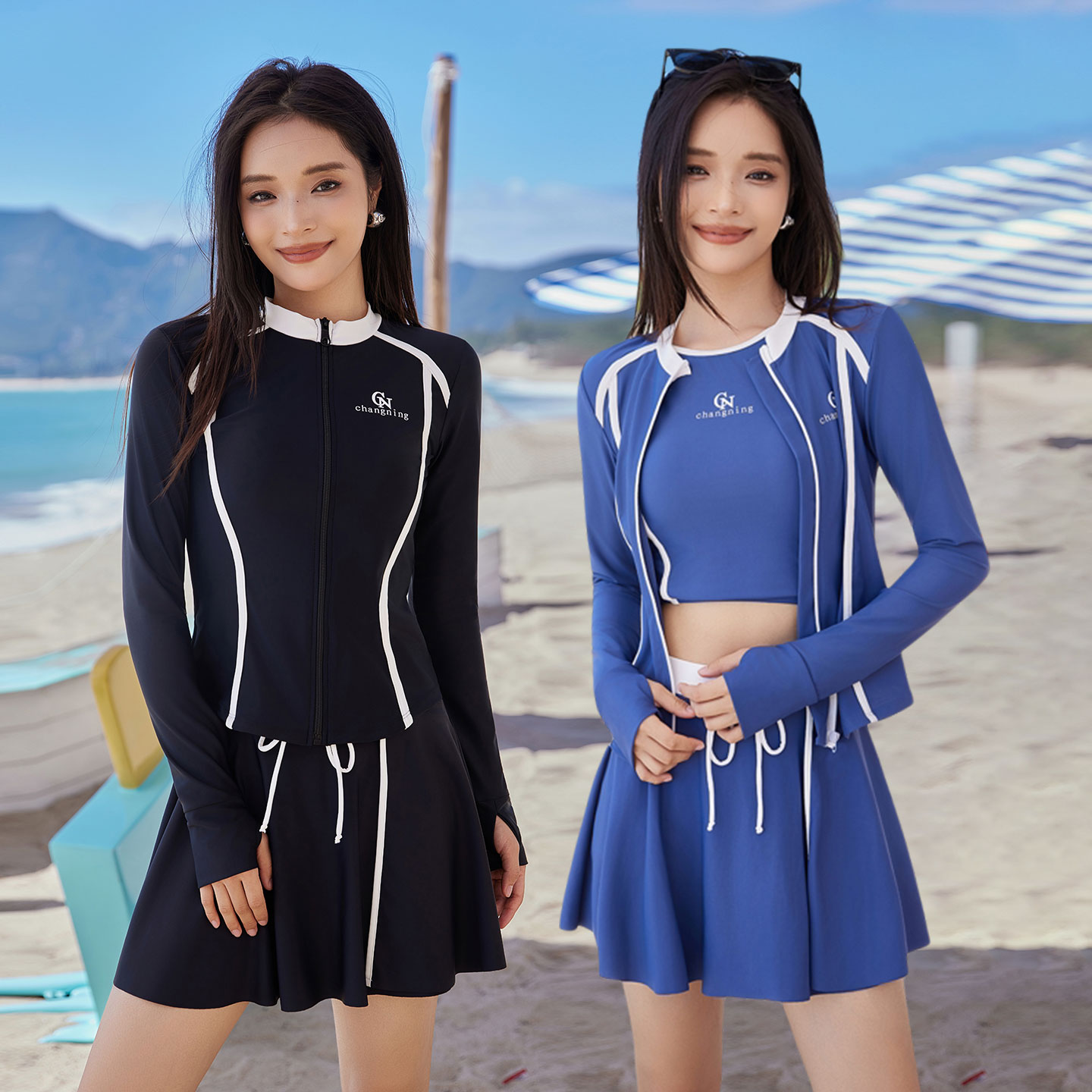 夏季防晒女分体三件套温泉泳衣