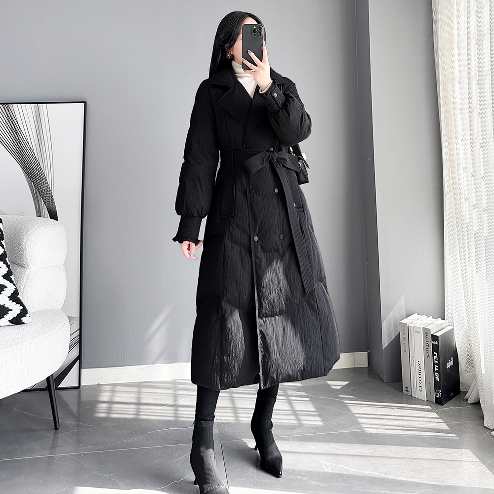 高级感中长款羽绒服女2025新款冬季韩版黑色显瘦白鸭绒大衣外套