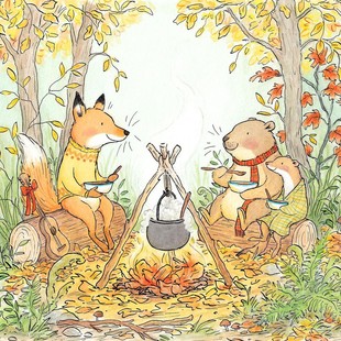 m357可爱国外儿童绘本故事插画电子版 图片素材狐狸小动物插画素材