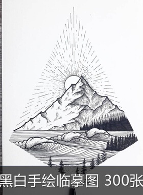 A838黑白手绘图集针管笔手绘风景画绘画线条线描画临摹素材图