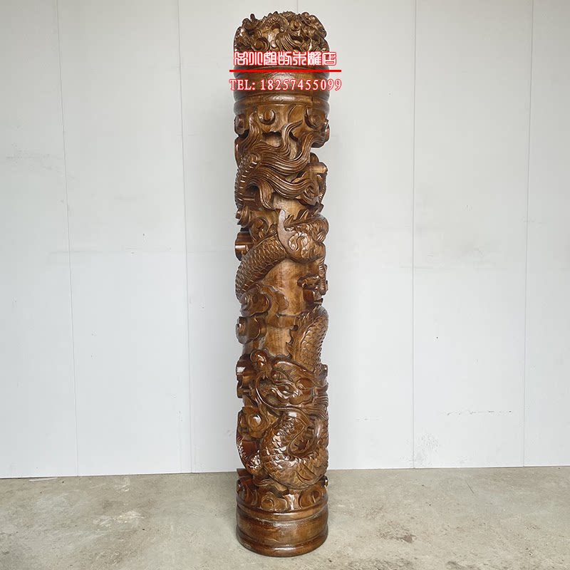 东阳木雕龙柱深雕定做龙凤柱佛龛神台手工图腾柱神像实木立体盘龙