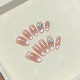 穿戴甲显白简约款 玻璃珠裸色日常中长款 美甲可重复使用 晚萤