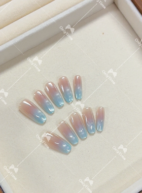 【夏日薄荷】夏日清新日常穿戴甲渐变蓝色可重复使用美甲