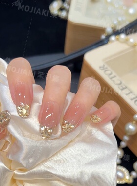 【琉璃冰茶】法式镶钻高级感设计日常显白 纯手工美甲