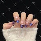 纯手工猫眼显白高级温柔爆闪穿戴甲 法式 L133 紫色短款