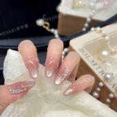 麦穗 玻璃珠猫眼日常显白穿戴甲轻奢设计镶钻美甲