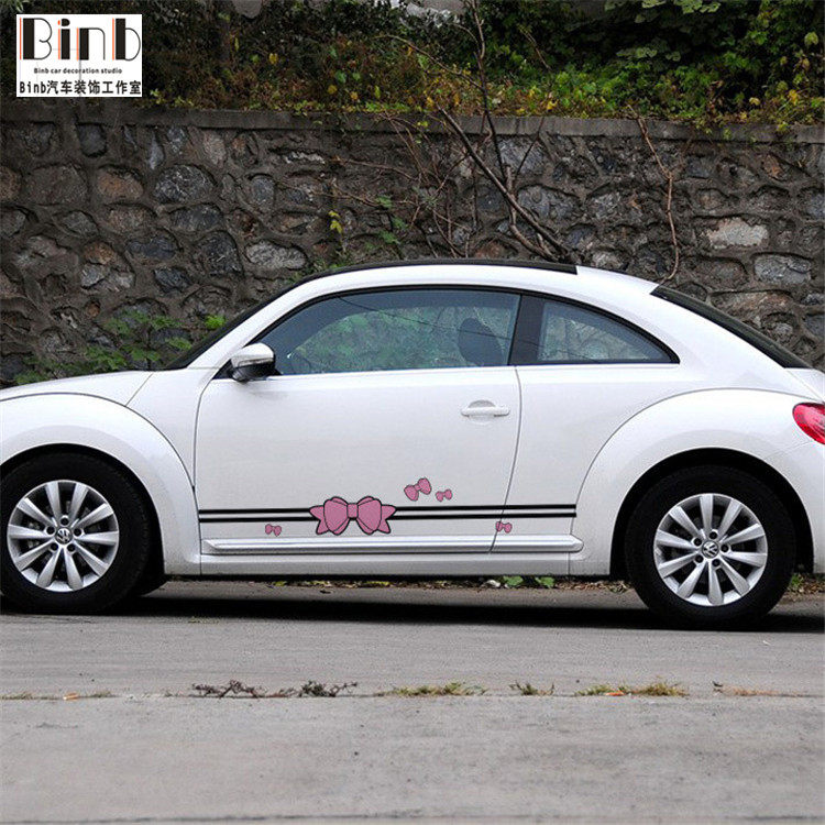 大众新甲壳虫侧裙贴纸奥迪A1蝴蝶结hello kitty车贴汽车拉花MINI