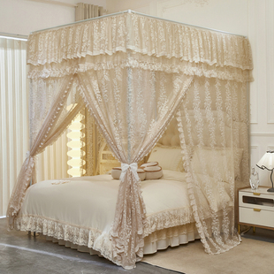 2026新款法式蕾丝宫廷三开门蚊帐家用卧室公主风床幔落地伸缩支架