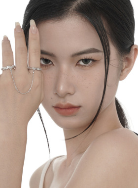 PREDAMS 创意小众设计师款925银潮流时尚百搭ins无规则链条双戒指