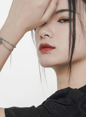 PREDAMS 创意小众设计师款S925纯银新中式竹节东陵玉国风方形手链