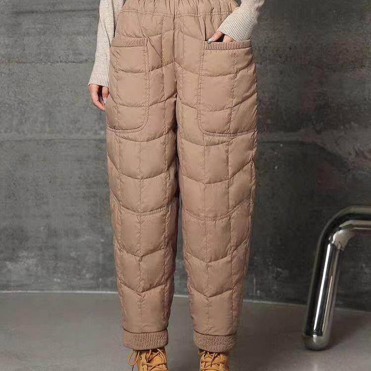 加厚自然腰白鸭绒加厚羽绒裤子女