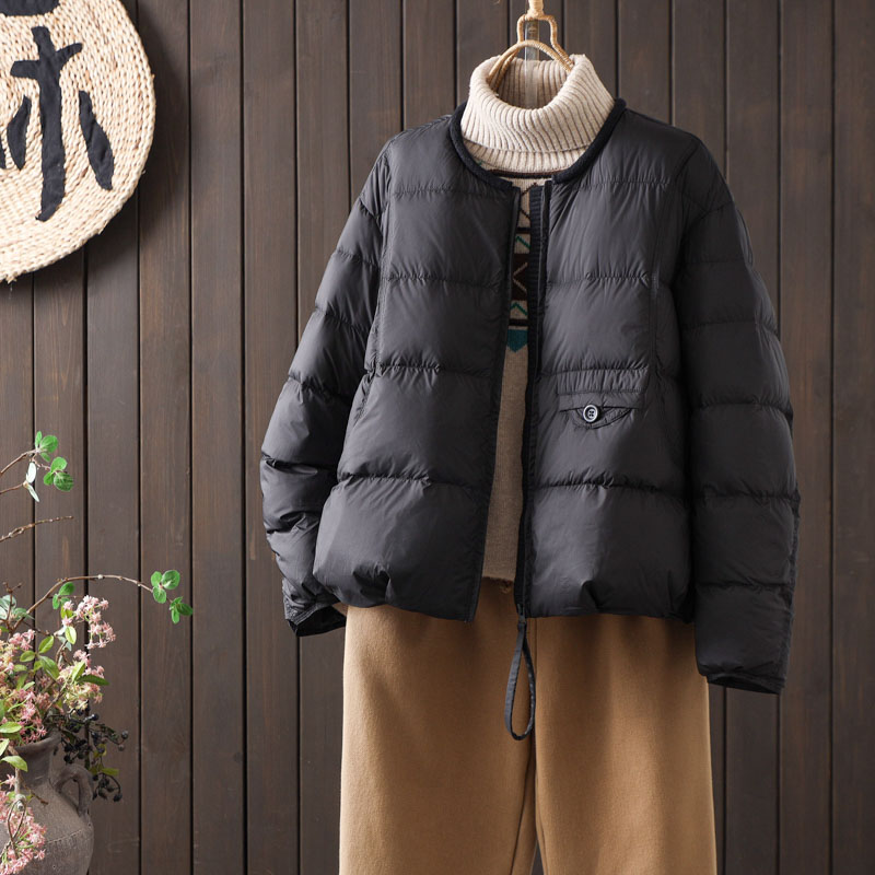 韩版圆领90白鸭绒羽绒服短外套女