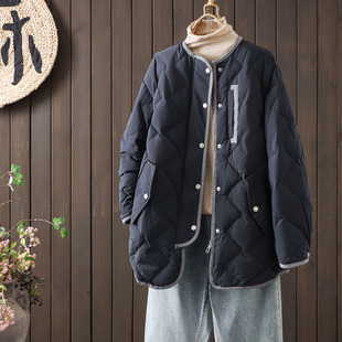 2025秋冬新款韩版圆领90白鹅绒轻薄羽绒服女中长款时尚宽松外套潮