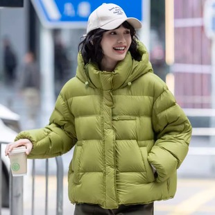 欧货高端连帽羽绒服女韩版90白鸭绒时尚面包服减龄设计感加厚外套