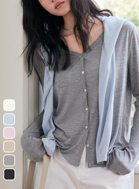 LEGSILK春夏莱赛尔天丝醋酸绵羊毛外套开衫女薄款长袖防晒V领上衣