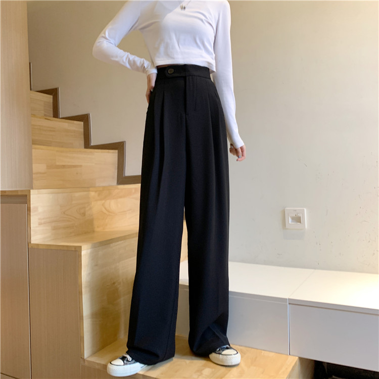 Real shot new style high waist, thin and versatile, straight tube loose floor dragging casual suit pants