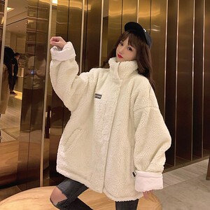 正反两面穿白色羊羔毛棉衣外套女ins潮冬季韩系学生加厚棉服棉袄