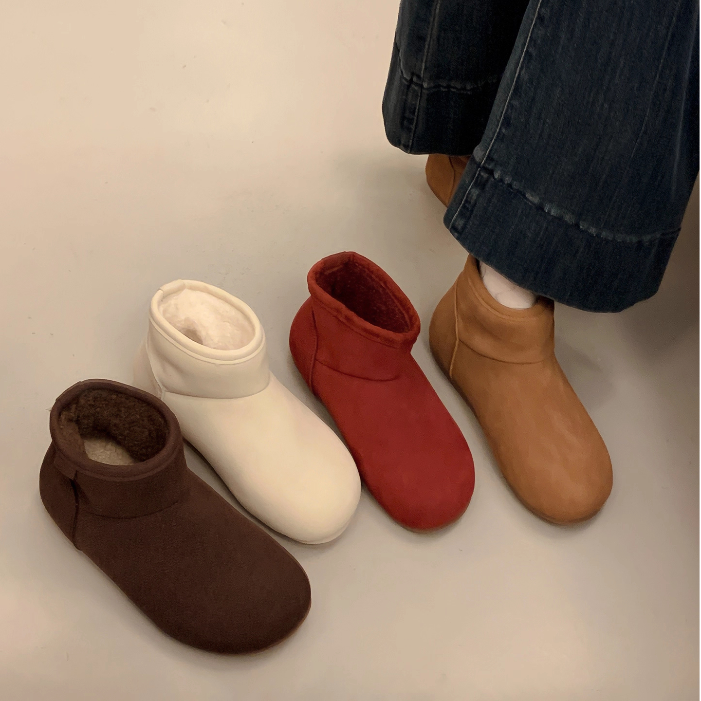 牛反绒柔软加厚加绒勃肯棉鞋女2025秋冬季新款丑萌圆头短筒雪地靴