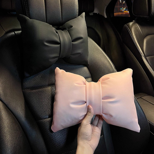 汽车头枕护颈枕一对车载粉色蝴蝶结腰靠女生车内护腰靠枕座椅颈枕