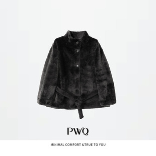 【潘文青补贴】 短款立领系带天然皮毛一体女外套 50898