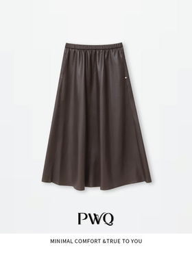 【雅致皮裙】半身裙高腰压褶肌理A字裙BYM-25122808-DS