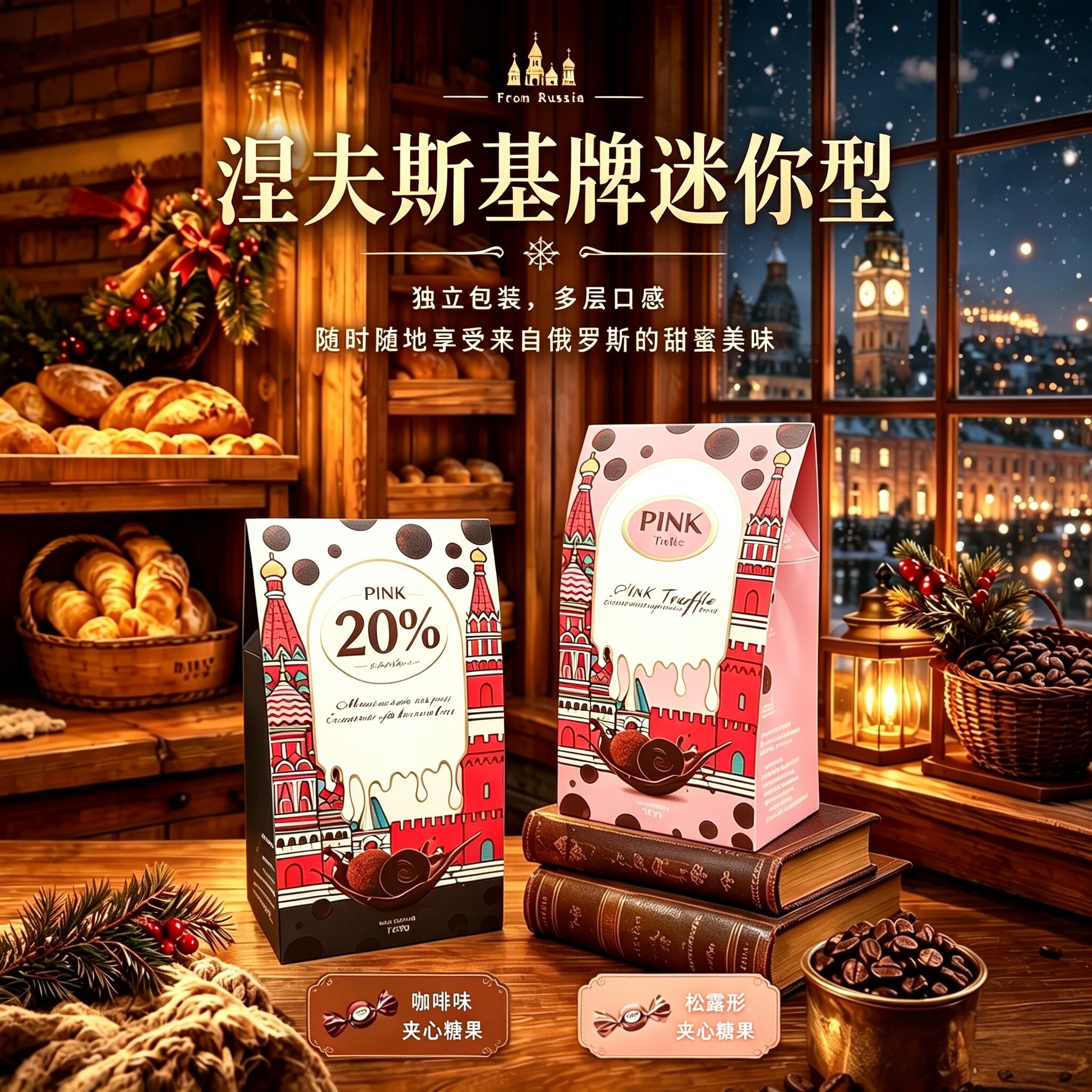 俄罗斯进口涅夫斯基牌迷你松露型夹心糖咖啡味糖果礼品礼物零食