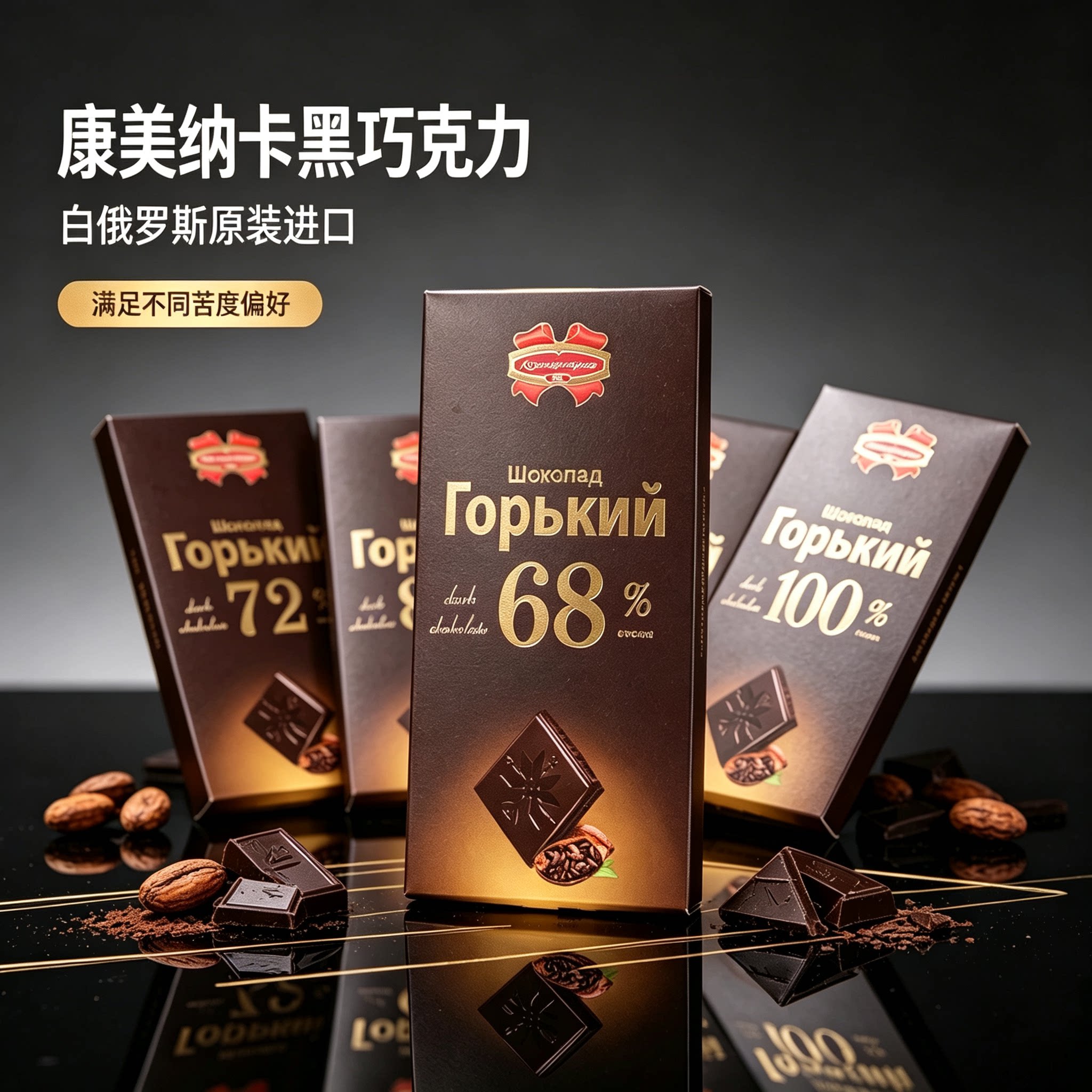 白俄罗斯进口巧克力72%85%90%可可脂康美纳卡黑巧排块健身代餐