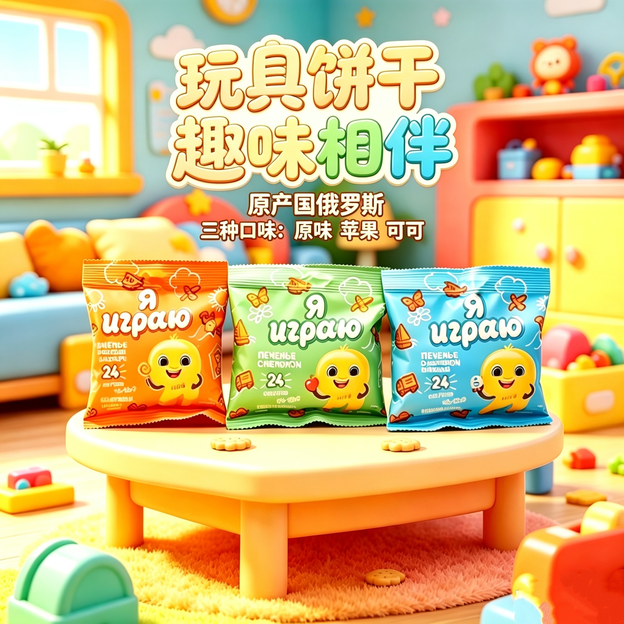 俄罗斯进口动物形玩具形型饼干可可苹果味原味爱比可儿童休闲零食