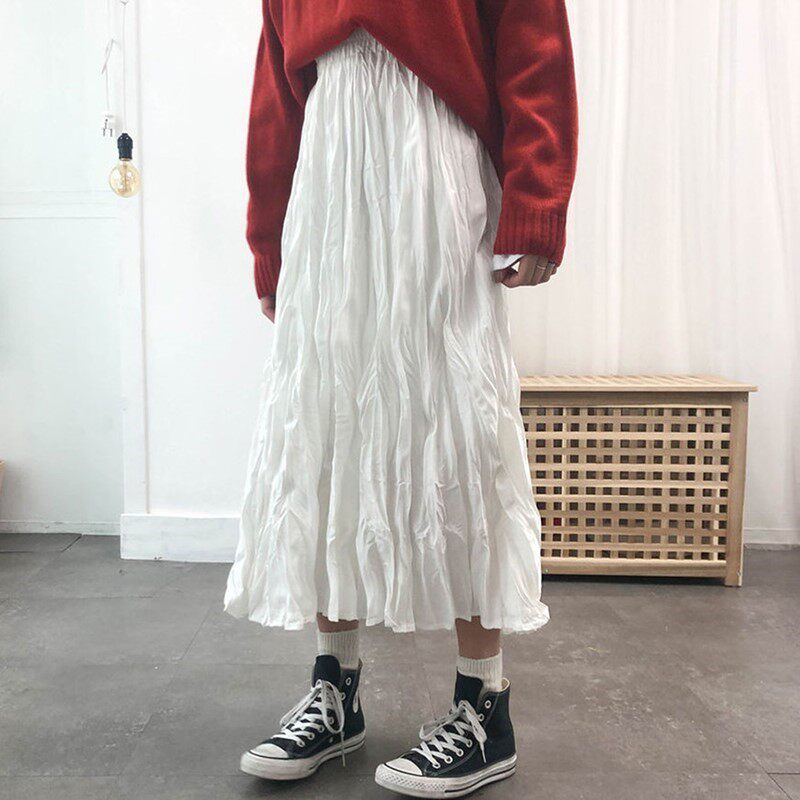 白色半身裙女裙子日系春秋季小个子森系长裙到脚踝褶皱半裙中长款在类目 女装/女士精品, 半身裙中 - 来自Buy2taobao.com提供专业的淘宝代购服务