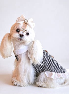 新款小香风挂脖小型犬名媛连衣裙