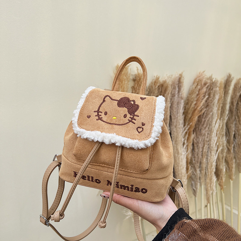 精致小书包女HelloKitty麂皮绒双肩包2025新款超火迷你通勤小背包