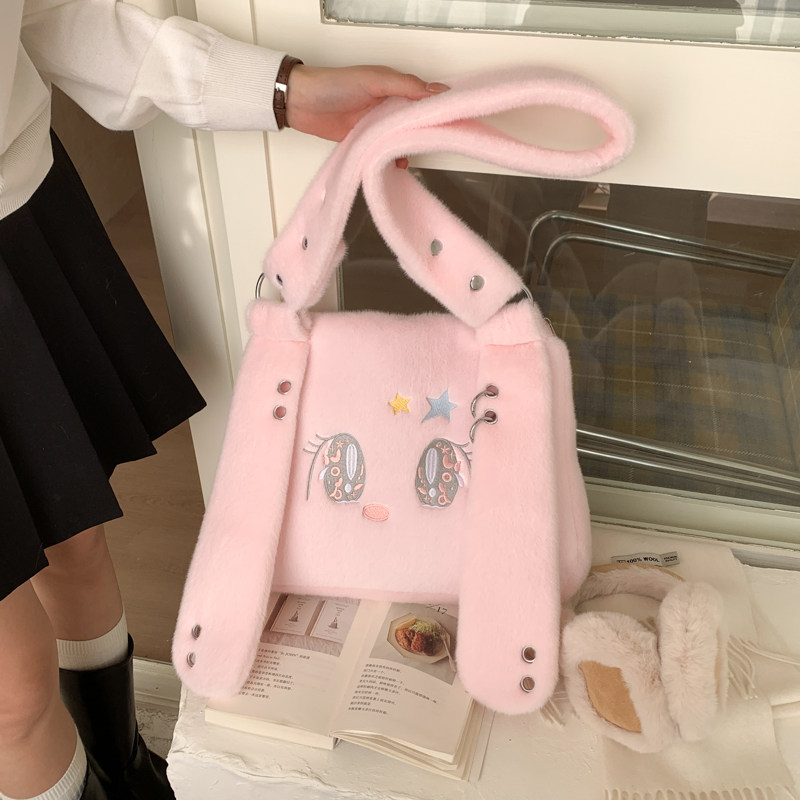 少女风毛绒卡通斜挎包女2026新款可爱粉色背包高颜值毛毛三用包