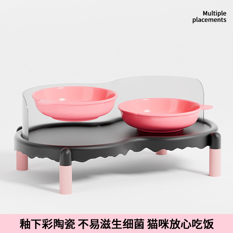 泡泡猫碗架陶瓷猫碗狗碗宠物双碗猫食盆猫咪水碗防漏食可放置更换