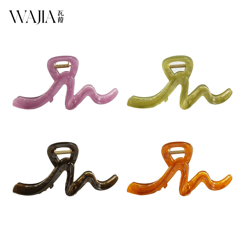 wjia新款甜美简约款感树脂女波浪抓夹百搭大号鲨鱼夹发夹发饰