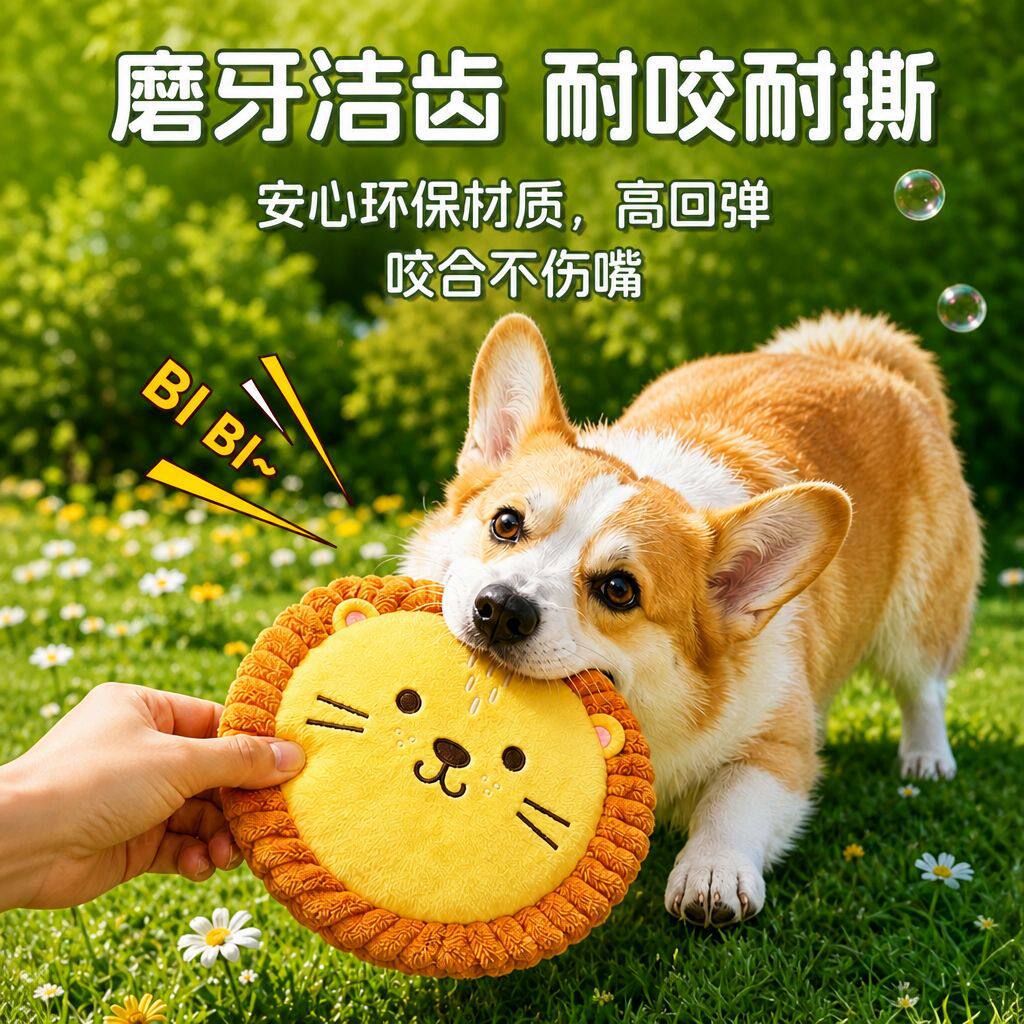 小狗玩具毛绒飞盘磨牙耐咬训练发声宠物玩具解闷消耗体力互动