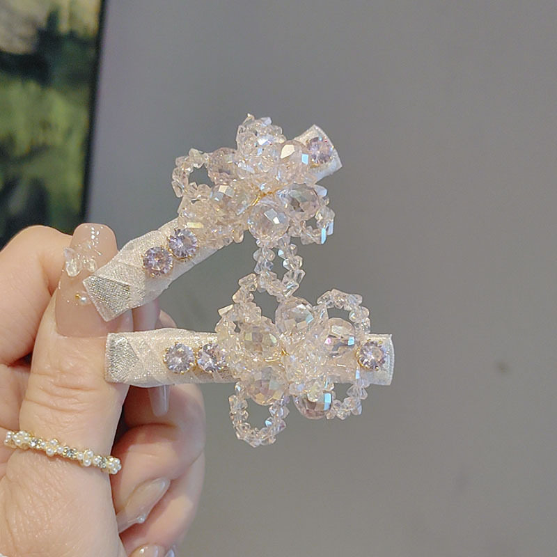 轻奢满钻水晶花朵发夹重工感碎发夹侧边刘海夹小众一字夹发饰