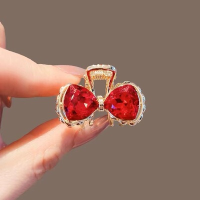 气质新年透亮蝴蝶结水晶小抓夹精致轻奢感额前刘海碎发夹公主头饰