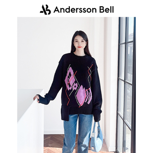 Andersson Bell设计师品牌男女同款印花阿盖尔圆领毛衣情侣