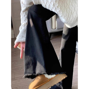 女童秋冬季休闲牛仔喇叭裤2025新款冬款加绒儿童休闲修身微喇裤子