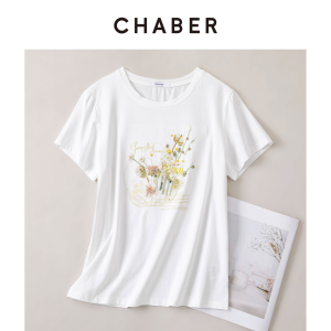 CHABER白色刺绣显瘦T恤女