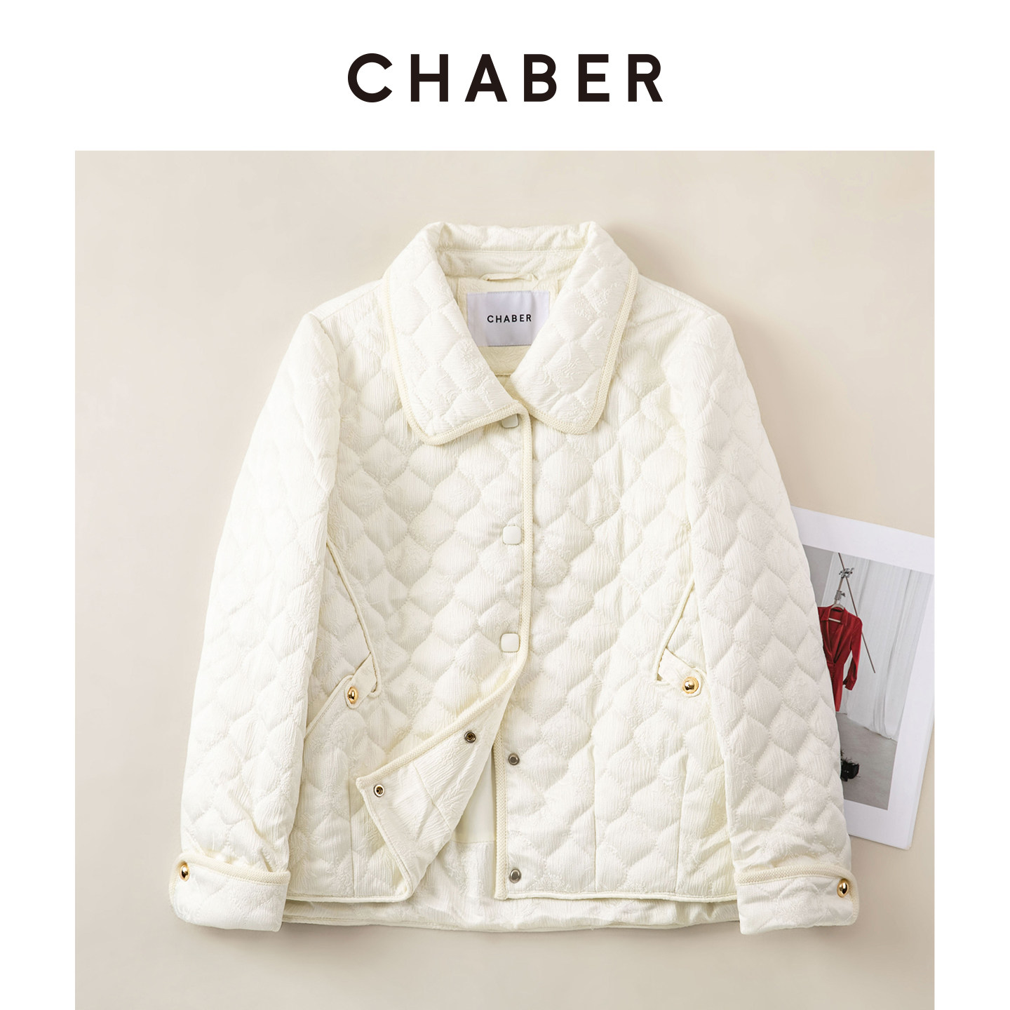 CHABER巧帛提花小香风短款棉服