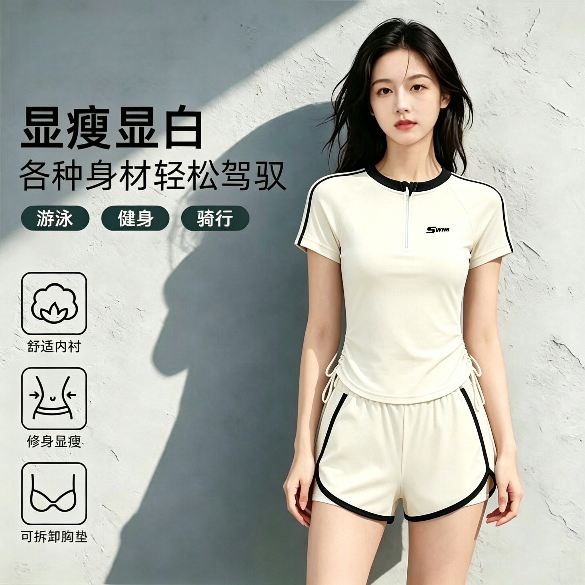 大码女短袖遮肚显瘦裙式泳衣