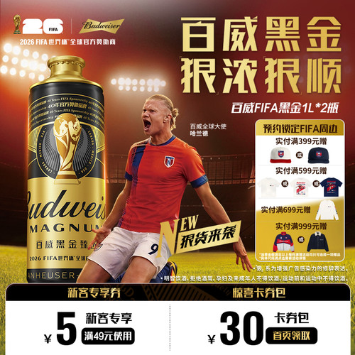 百威黑金臻选精酿啤酒1L*2瓶