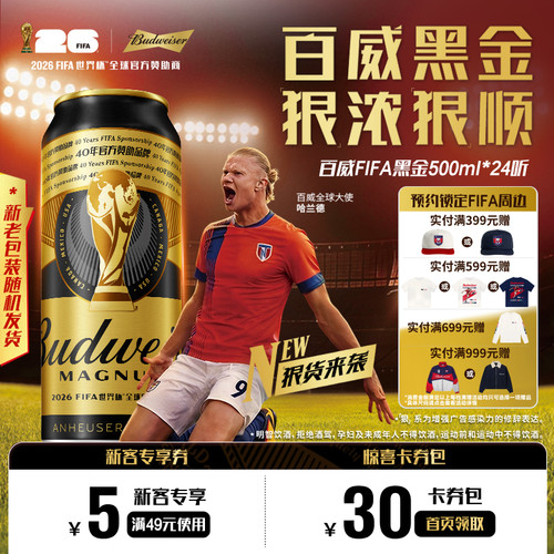 百威黑金美式拉格啤酒500ml*24听