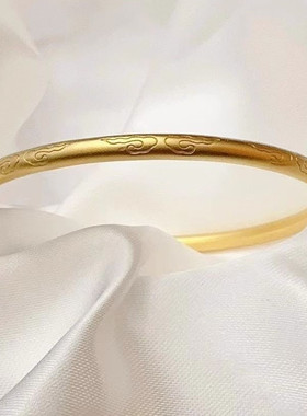 古法传承祥云沙金手镯新中式婚礼假五金黄金仿真手镯轻奢小众