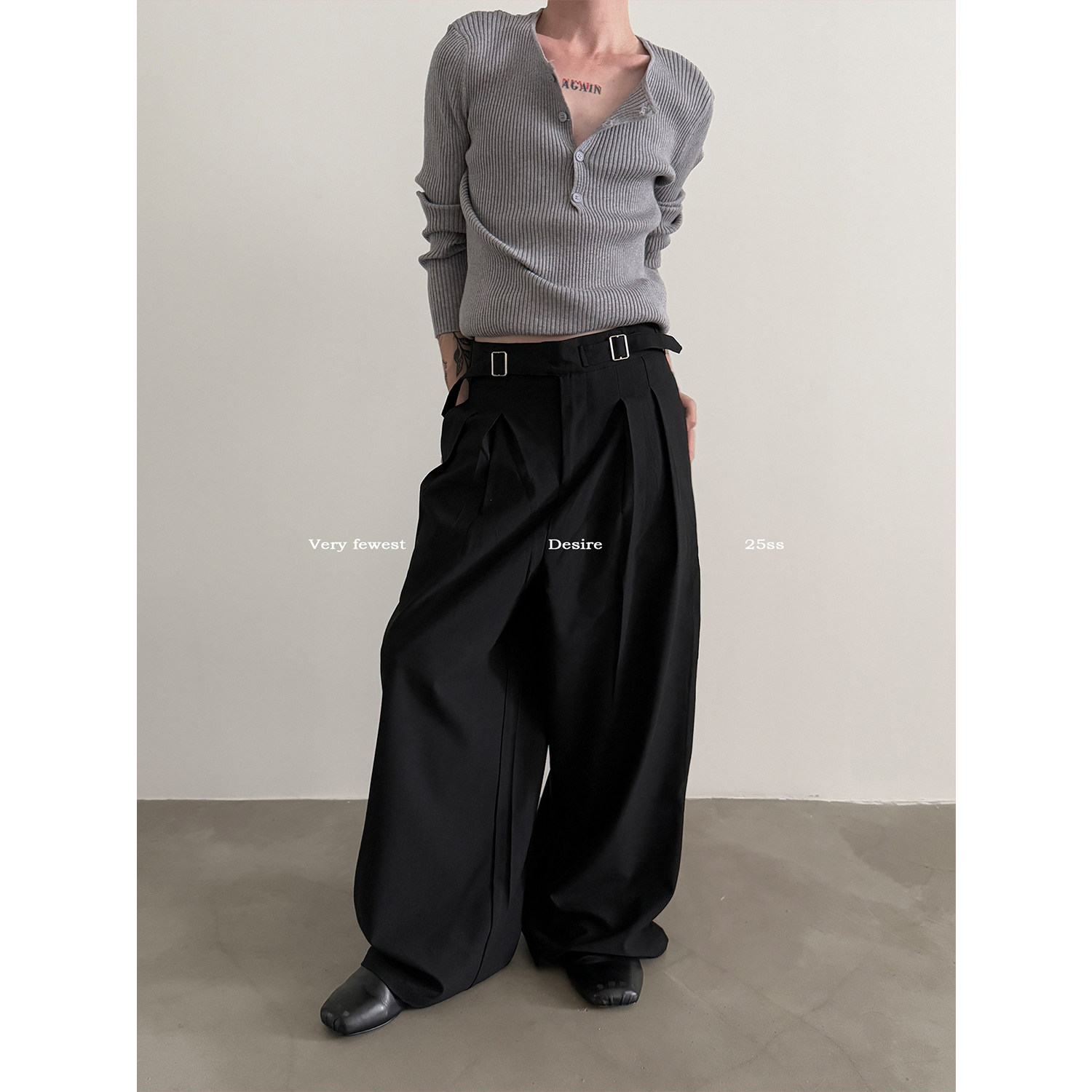 系带褶皱廓形西装长裤通勤时髦