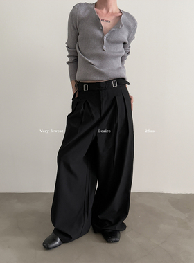 VERY FEWEST 职场达人 系带褶皱廓形西装长裤通勤时髦垂感休闲裤