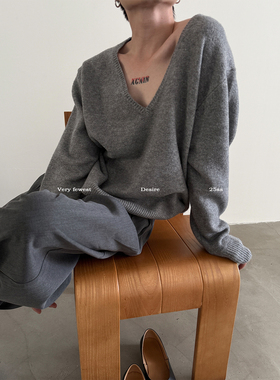 VERY FEWEST 混纺短宽V领套头针织衫秋冬百搭叠穿松弛感廓形毛衣