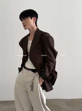 VERY FEWEST 时髦松弛之间只需一件无领垫肩廓形西装外套老钱西服